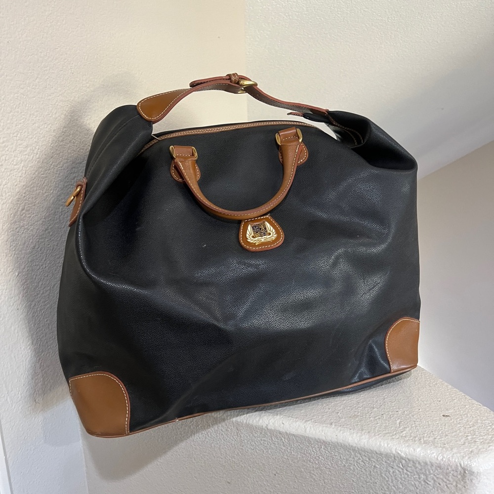 Lancel Boston Bag Logo Plate Leather Duffel Carry On‎ Travel Luggage Brown Bag